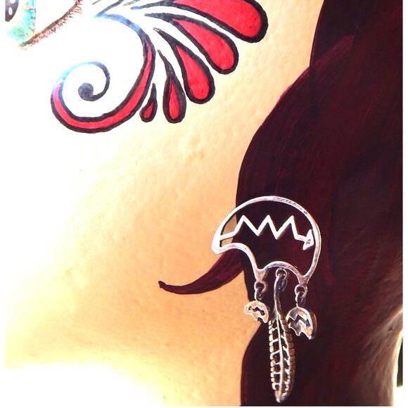 Vintage Native Folk Lore Tribal Bear & Feather Earrings - Picture 5 of 10